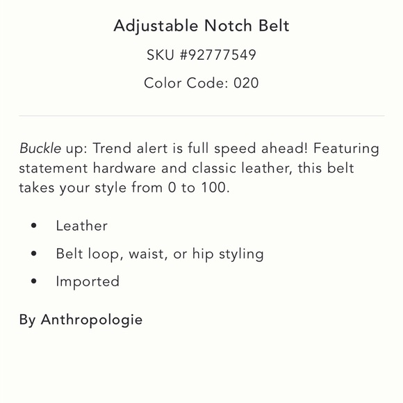 ✨ Anthropologie Adjustable Notch Belt Sz XL